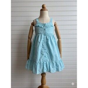 Penelope Mack Toddler Girls Blue Eyelet Floral Sun Dress Size 4T Button Front
